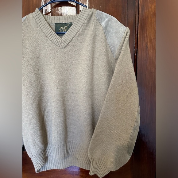 Vintage Niffi V-neck Pure New Wool Suede Patch Made in England Pullover Sweater - Picture 7 of 10
